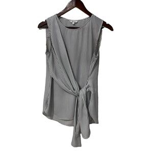 Striped Sleeveless Wrap Top - Black and White